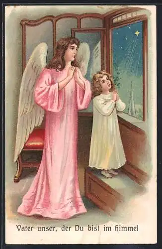 AK Betende Weihnachtsengel am Fenster