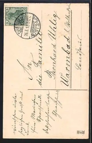 Präge-AK Osterengel auf einer Frühlingswiese