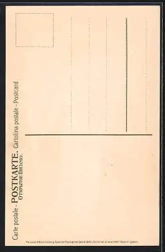 AK Osterengel mit Palmzweig auf einer blühenden Wiese