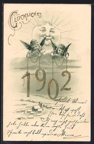 AK Neujahrsgrüsse, Neujahrsengel mit der Jahreszahl 1902