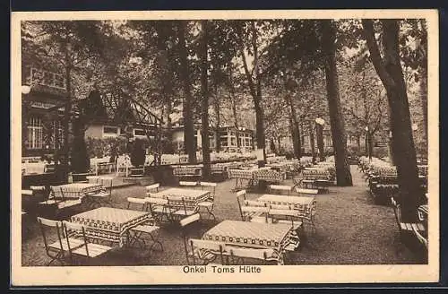 AK Berlin-Zehlendorf, Wald-Café Onkel Toms Hütte, Gartenansicht