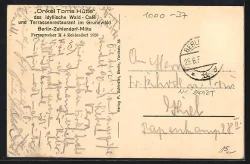AK Berlin-Zehlendorf, Wald-Café Onkel Toms Hütte, Gartenansicht