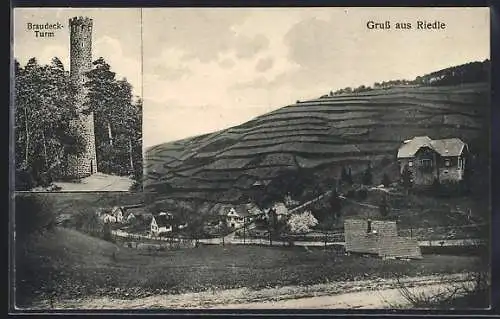 AK Riedle / Zell-Weierbach, Braudeck-Turm, Ortsansicht