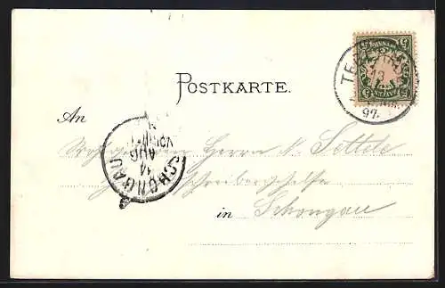 Lithographie Tegernsee, Gasthaus Bräustübl, Schloss