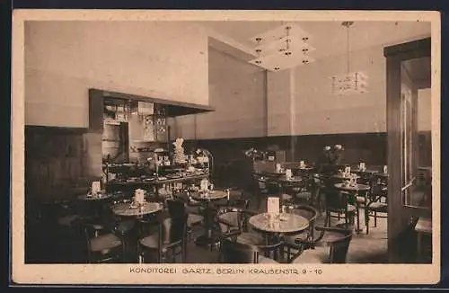AK Berlin, Konditorei Gartz in der Krausenstrasse 9-10, Innenansicht