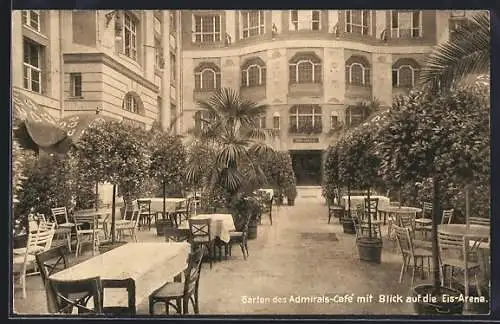 AK Berlin-Schöneberg, Admirals-Café im Garten des Admiralspalastes, Blick auf die Eis-Arena