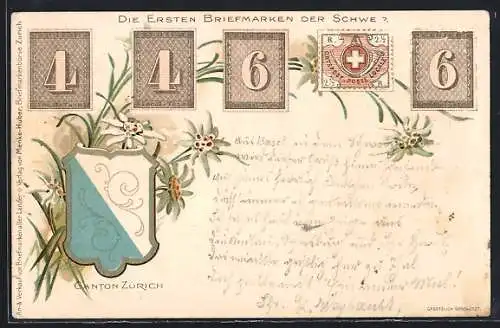 AK Die ersten Briefmarken der Schweiz, Kantonswappen von Zürich