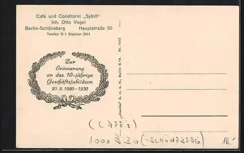 AK Berlin-Schöneberg, Cafe und Conditorei Sybill, Hauptstrasse 30, Innenansicht