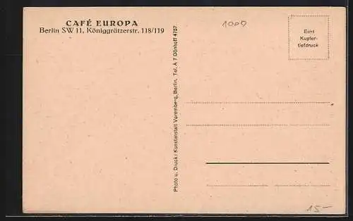 AK Berlin, Cafe Europa, Königgrätzerstrasse 118-119, Innenansicht