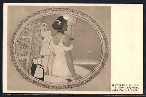 AK Berlin, Wandgemälde 1915 v. Professor Fritz Erker am Haus Trarbach in der Behrenstrasse 47