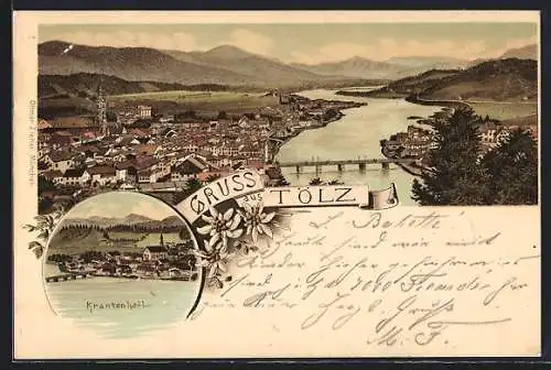 Lithographie Tölz, Krankenheil und Panorama