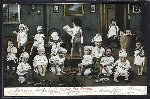 AK Kinder in einem Wohnzimmer, Fotomontage