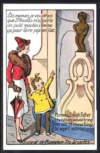 Künstler-AK Mamma, I wish father christmas bring me one of those, Toilettenhumor