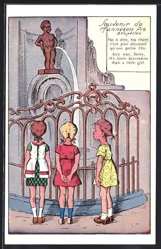 AK Brüssel, Drei Mädchen vor dem Mannekin Pis