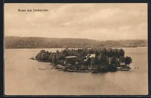 AK Berlin-Lindwerder, Insel mit Eingang zum Wirtshaus aus der Vogelschau