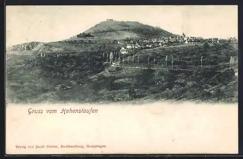 AK Hohenstaufen, Ortsansicht mit Berg