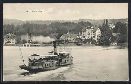 AK Bad Schachen, Schiff auf dem Bodensee mit Blick in den Ort