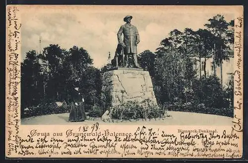 AK Berlin-Grunewald-Halensee, Blick auf das Bismarck-Denkmal