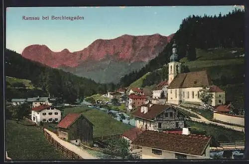 AK Ramsau bei Berchtesgaden, Ortsansicht mit Kirche