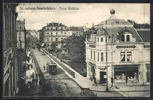 AK St. Johann-Saarbrücken, Neue Brücke mit Strassenbahn