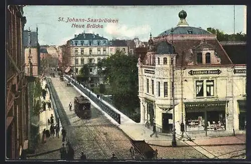 AK Saarbrücken, Neue Brücke, Viktoriastrasse, Strassenbahn