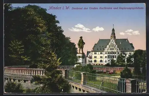 AK Minden / Weser, Denkmal des Grossen Kurfürsten und Regierungsgebäude