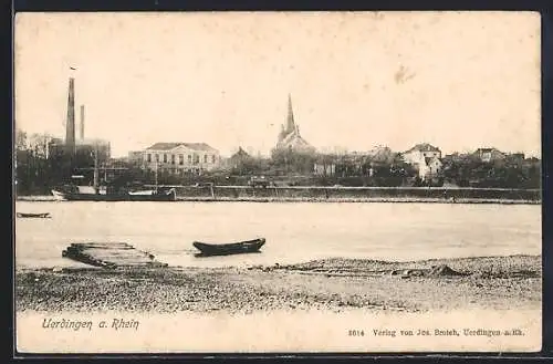 AK Uerdingen a. Rhein, Blick über den Rhein zur Kirche