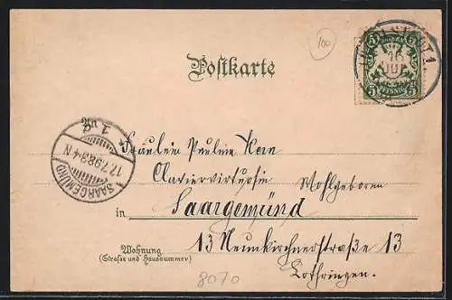 Lithographie Ingolstadt, Ortsansicht bei Vollmond