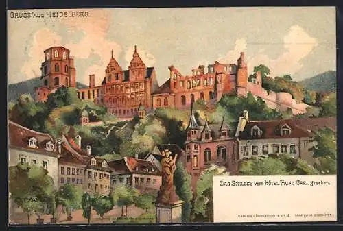 Künstler-AK C. Pfaff: Heidelberg, Schloss vom Hotel Prinz Carl gesehen
