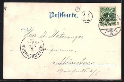 Lithographie Heidelberg, Alte Neckarbrücke, Schlosshof, Gesprengter Thurm