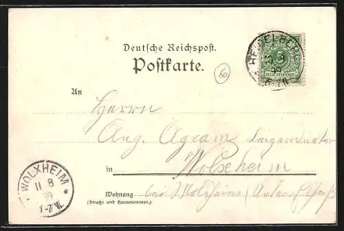 Lithographie Heidelberg, Gesamtansicht, Schloss, das grosse Fass, Perkeo