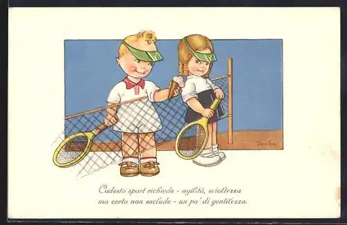 AK Knabe reicht einem Mädchen auf dem Tennisfeld ein Eis