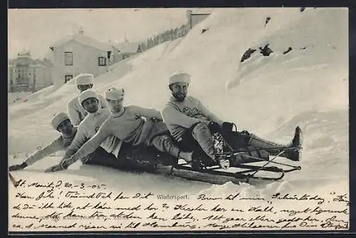 AK Fünf Männer auf dem Schlitten