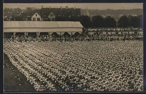 Foto-AK Basel, Zahllose Turner auf dem Sportfeld, Turnfest