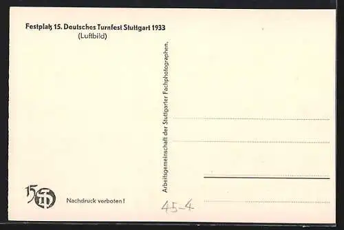 AK Stuttgart, 15. Deutsches Turnfest 1933, Fliegeraufnahme