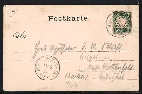 Vorläufer-AK Drei Wanderer flüchten vor dem Regen zur Berghütte, 1895
