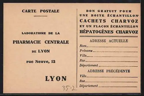AK Lyon, Pharmacie Centrale, Reklame für Chravoz-Medikamente