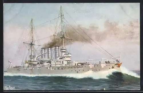 Künstler-AK Christopher Rave: SM Linienschiff Preussen auf See, Kriegsschiff