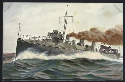 Künstler-AK Chr. Rave: Englischer Torpedobootzerstörer Velox