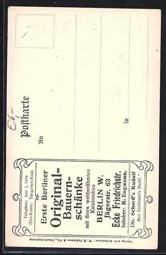 AK Berlin, Restaurant Original Bauernschänke, Jägerstr. 63 Ecke Friedrichstr., Inh. H. Engmann