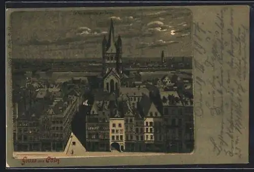 Lithographie Köln, St. Martinskirche mit Deutz