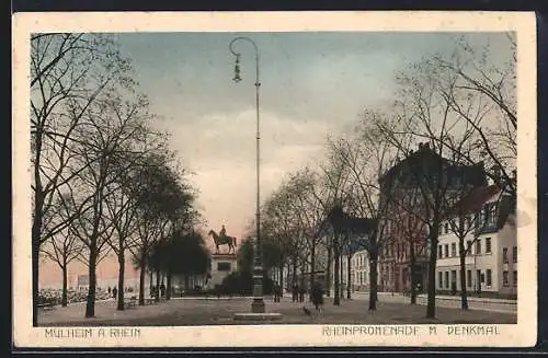 AK Mülheim a. Rhein, Rheinpromenade mit Denkmal