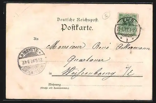 Lithographie Mainz, Stadtansicht mit Fluss und Schiffen