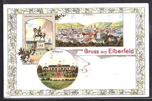 Lithographie Elberfeld, Haardt, Denkmal Kaiser Wilhelm I.