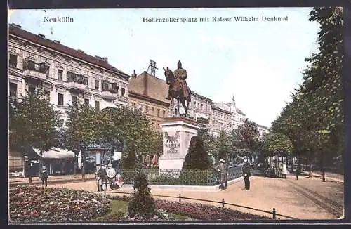 AK Berlin-Neukölln, Hohenzollernplatz mit Kaiser Wilhelm Denkmal