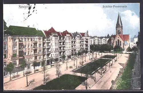 AK Berlin-Neukölln, Blick auf die Schiller-Promenade