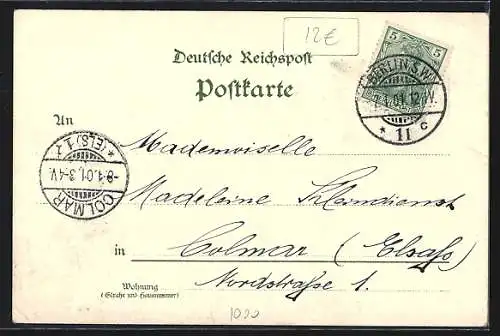 Lithographie Berlin, Anhalter Bahnhof, Potsdamer Bahnhof und Leipziger Strasse, Pferdebahn