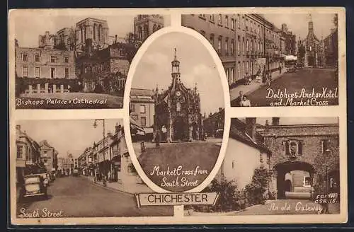 AK Chichester, Bishops Palace & Cathedral, South Street, Dolphin & Anchor Hotel and Market Cross