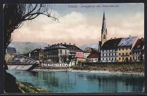 AK Villach, Draupartie mit Nikolaikirche