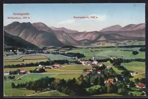 AK Grossgmain, Ortsansicht mit Blick auf Müllnerhorn und Sonntagshorn